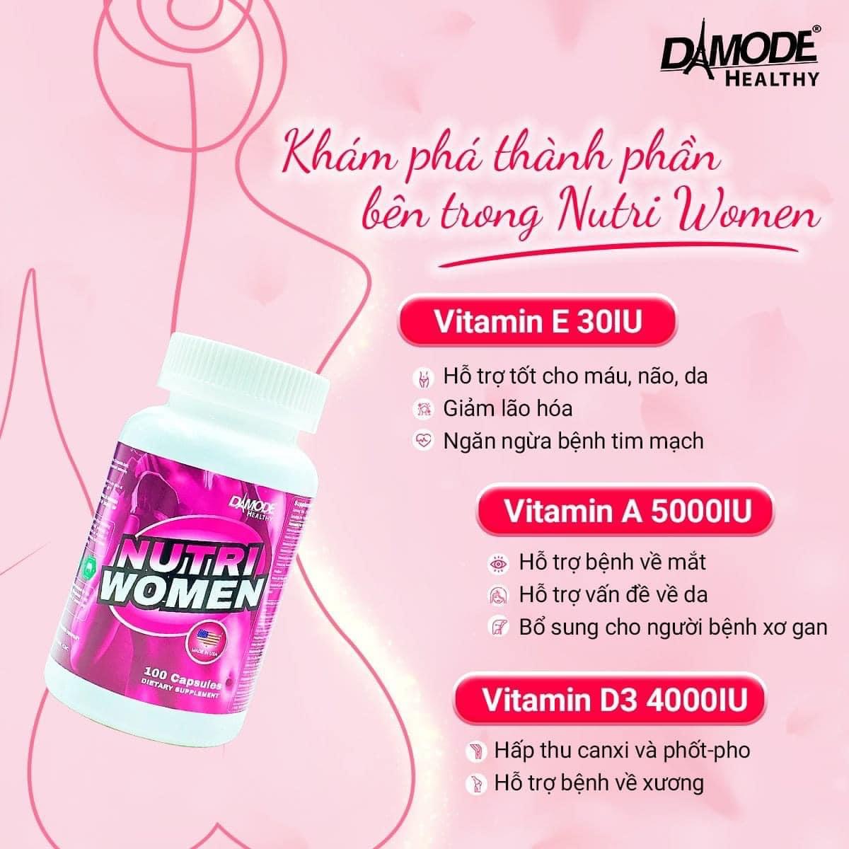 Viên uống bổ sung Vitamin khoáng chất NUTRIWOMEN Damode dành cho nữ lọ 100 viên