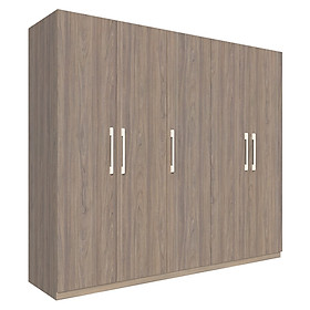 Tủ quần áo gỗ MDF Tundo 5 cánh 2 ngăn màu xám 220 x 55 x 200cm