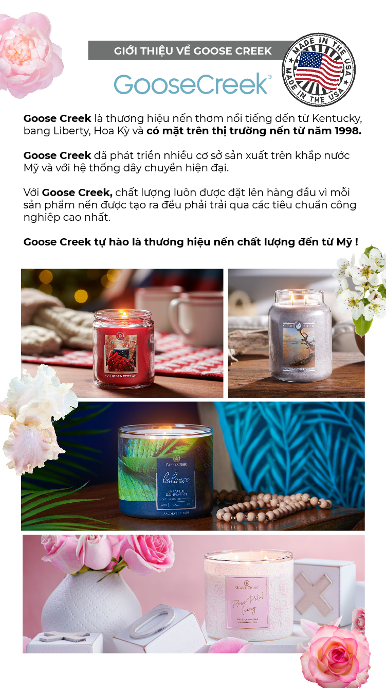 Nến ly 3 bấc Aromatherapy Goose Creek (411g) - Vanilla & Rose Petals
