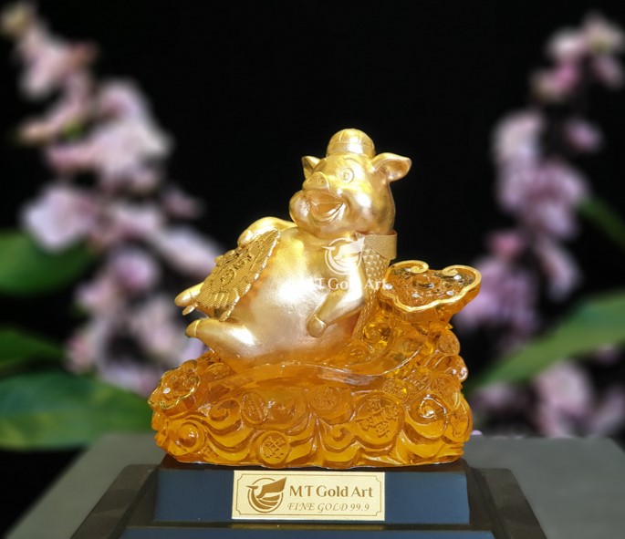 Tượng heo dát vàng M04 (14x17x22cm) MT Gold Art- Hàng chính hãng, trang trí nhà cửa, phòng làm việc, quà tặng sếp, đối tác, khách hàng, tân gia, khai trương