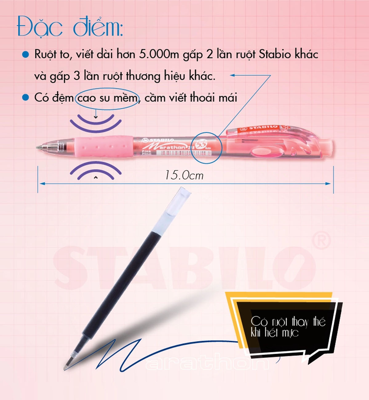 Hộp Bút Bi Bấm STABILO Marathon 318F - Hộp 10 bút đen (BP318F/10-BK)