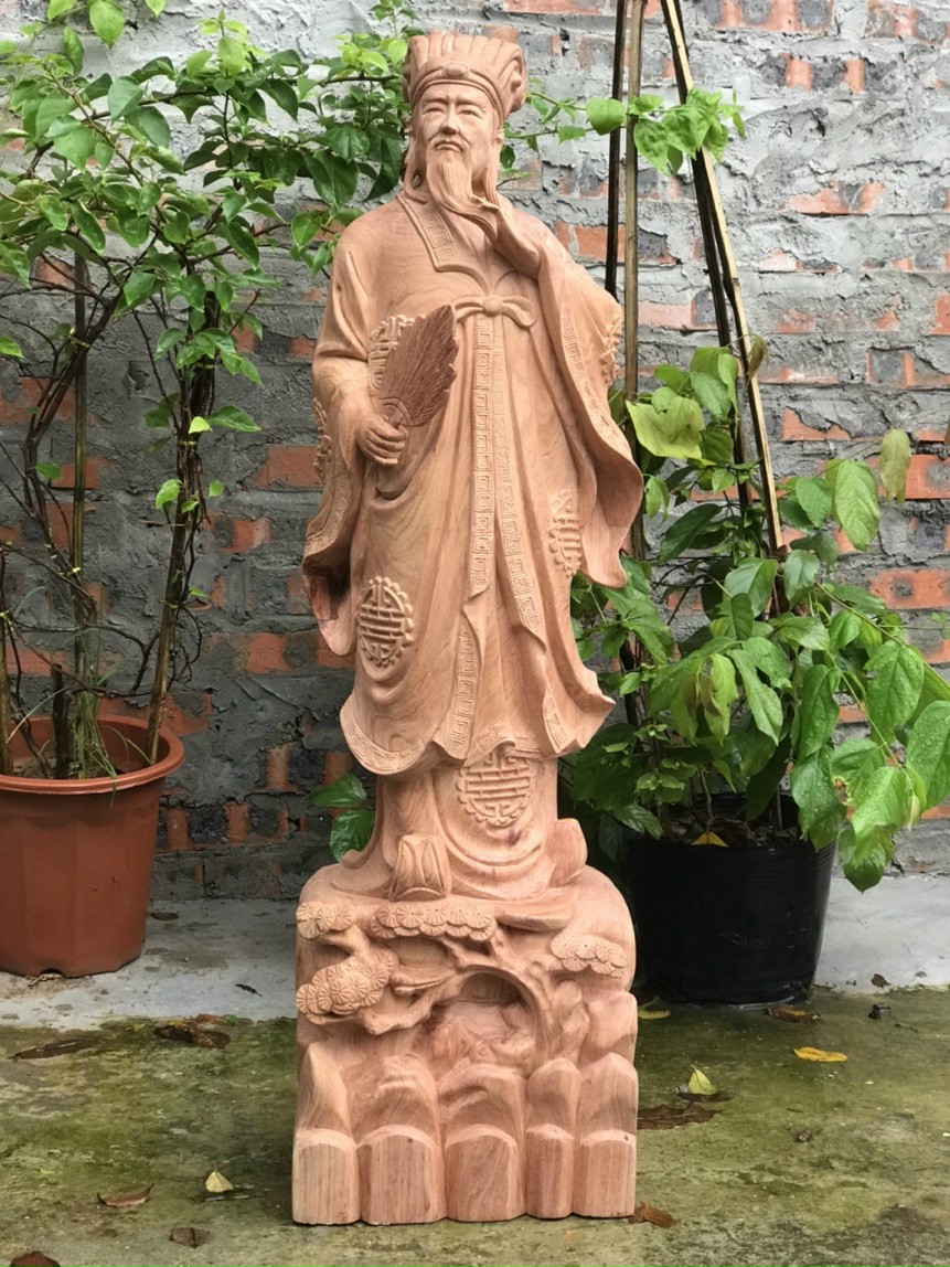 Tượng khổng minh (gia cát lượng) bằng gỗ hương đá liền khối cực đẹp kt cao 90×27×20cm