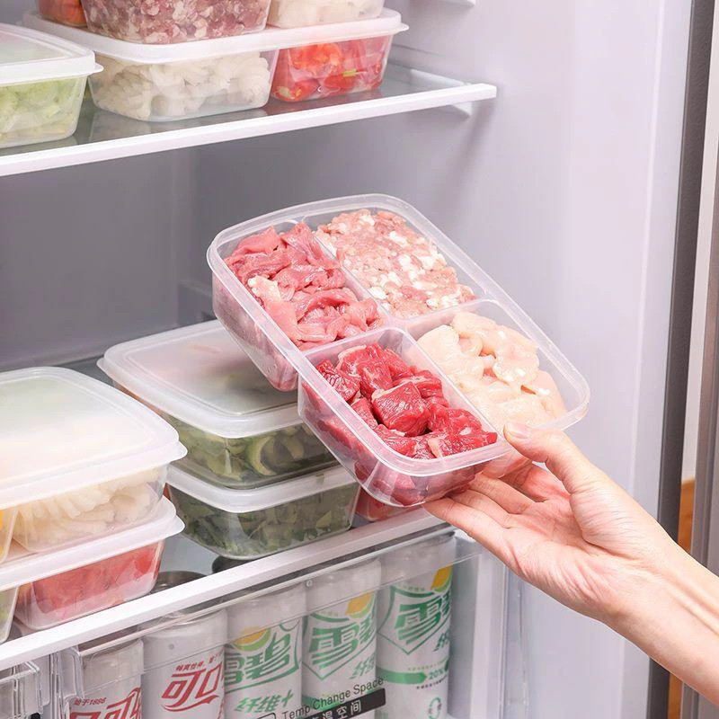Hộp Chia Thực Phẩm 4 Ngăn - Hộp Nhựa Bảo Quản Thịt Đông Lạnh Tiện Lợi