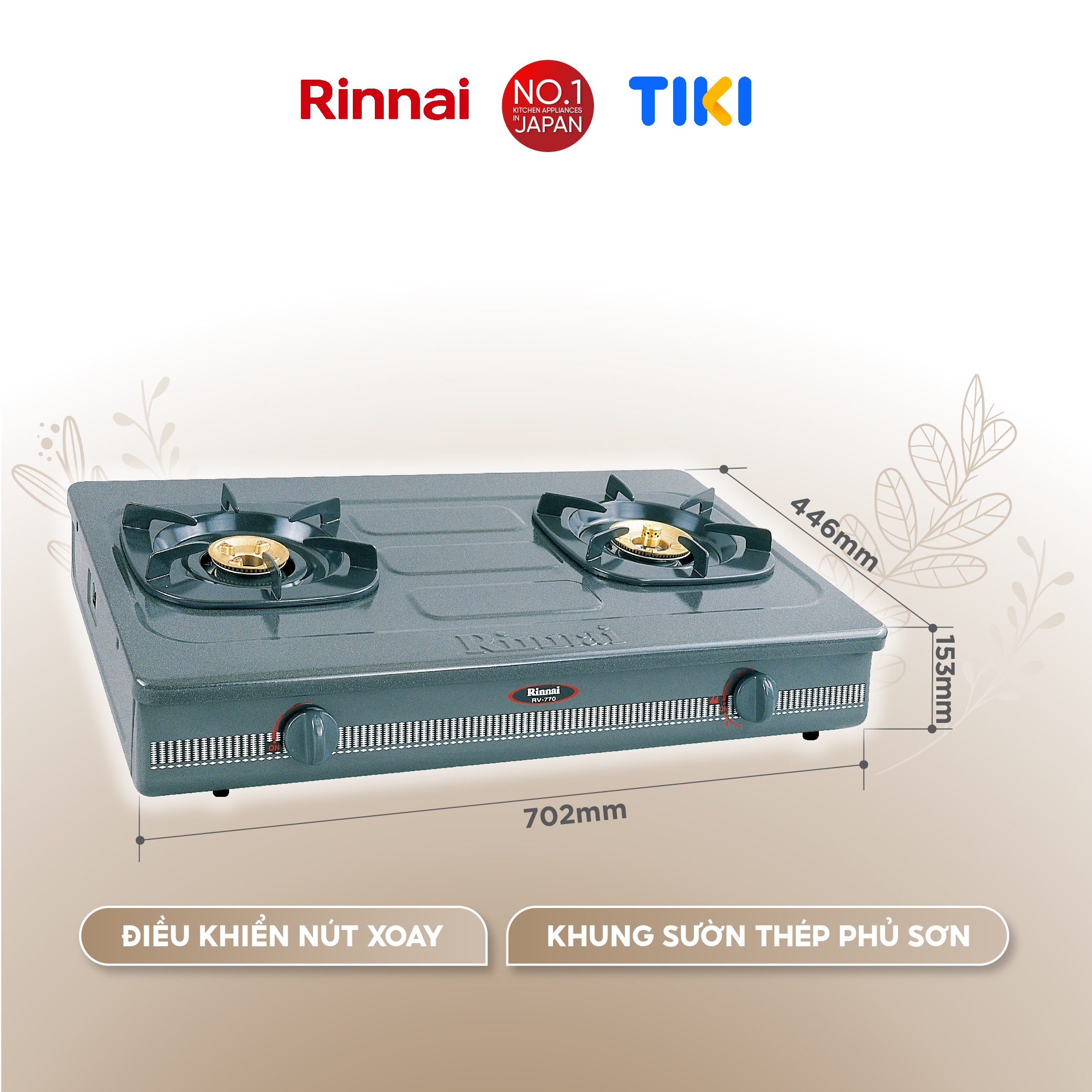 Bếp gas dương Rinnai RV-770(G) mặt bếp men và kiềng bếp men - Hàng chính hãng.