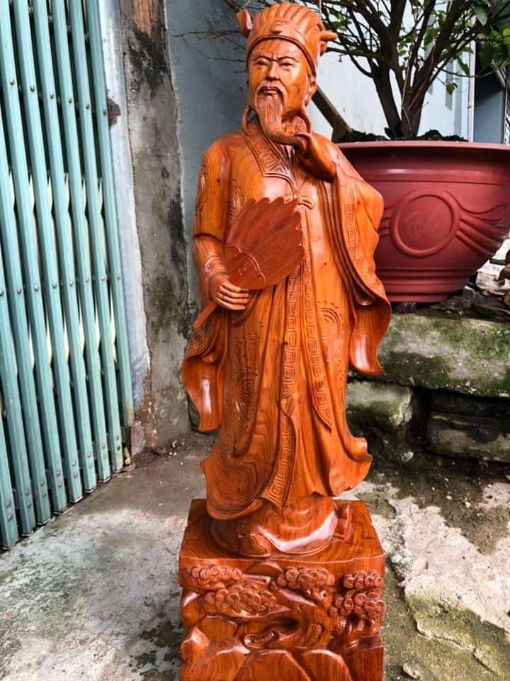 Tượng khổng minh (gia cát lượng ) bằng gỗ hương kt cao 60×19×14cm