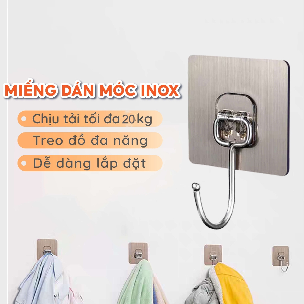 Móc Dán Tường Siêu Dính Chịu Lực Inox 304, Móc Dính Tường Treo Đồ Quần Áo Đồ Dùng Đa Năng Tiện Ích