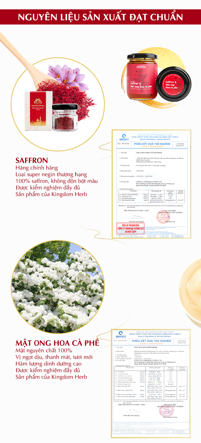 Saffron ngâm mật ong Kingdom Herb chính hãng thượng hạng nguyên chất 100% hộp 40g (Tặng bình nước thủy tinh)