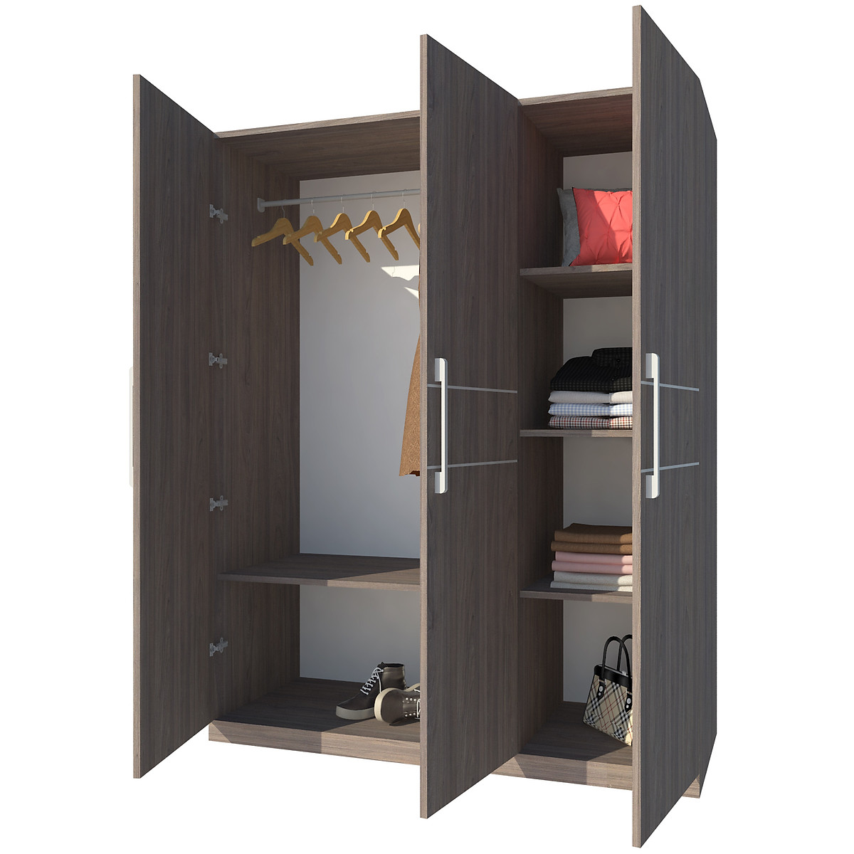 Tủ quần áo gỗ MDF Tundo 3 cánh 2 ngăn kéo màu vàng xậm 160 x 55 x 200cm