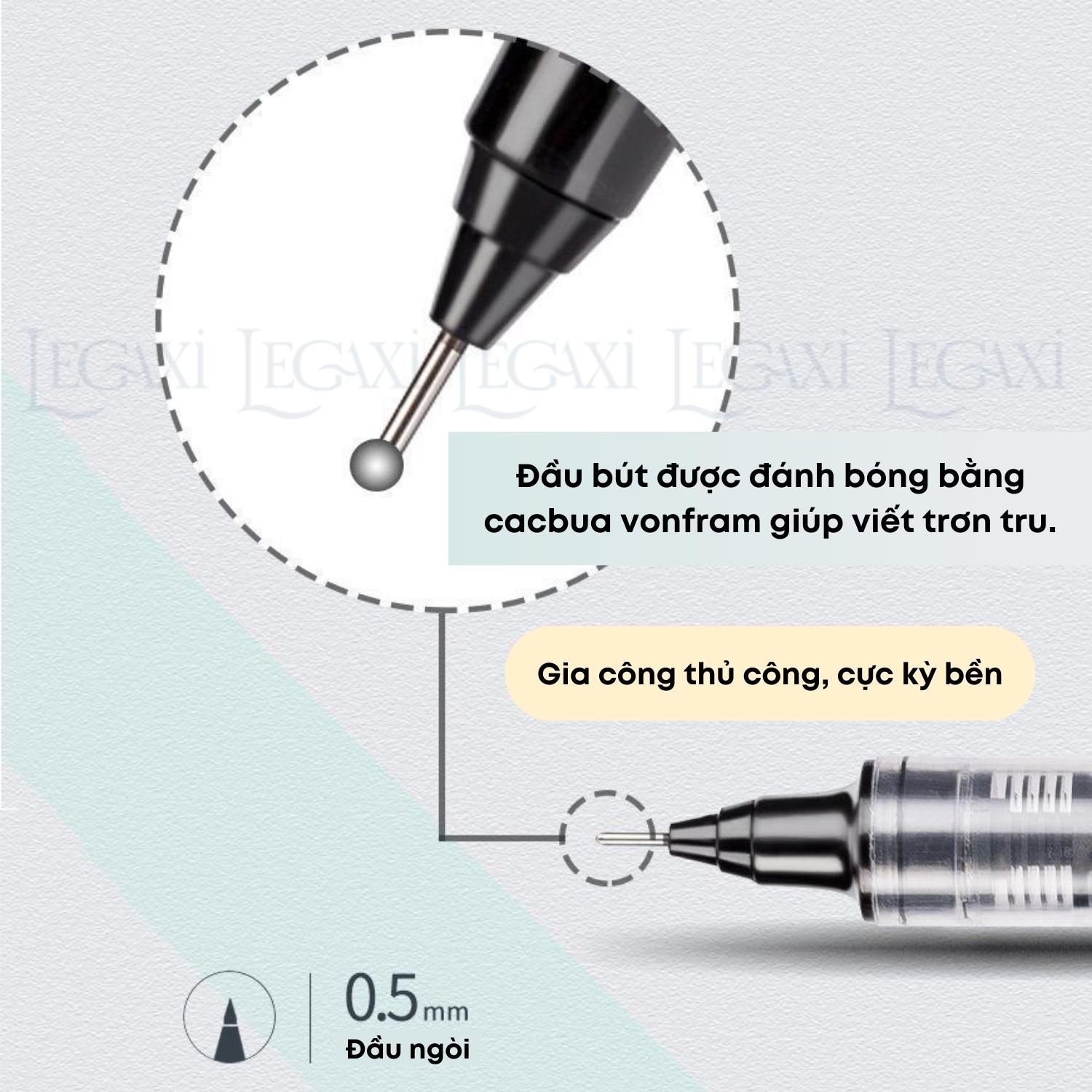 Bút gel viết mượt dạng lỏng mực xanh đỏ đen mực đều văn phòng luyện chữ học tập ngòi nhỏ gọn 0.5mm Legaxi