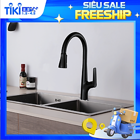 Vòi Rửa chén Nóng Lạnh Ecalite EF-K572B - Có Dây Rút - Điều Chỉnh Tia Nước - Đồng Thau Sơn Đen Cực Đẹp - Hàng Chính Hãng