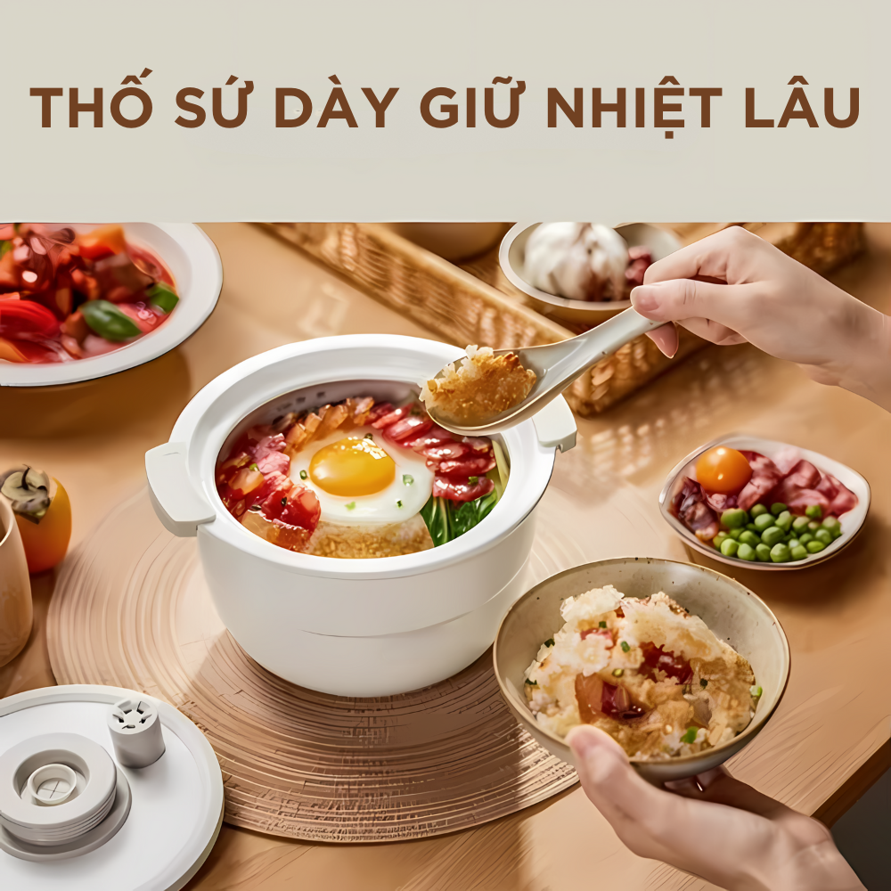 Nồi Cơm Điện Áp Suất Lòng Sứ Dưỡng Sinh Mishio MK396 dung tích 0.8L cho 1-2 người – Bí Quyết Cho Cơm Gạo Lứt - Hàng chính hãng