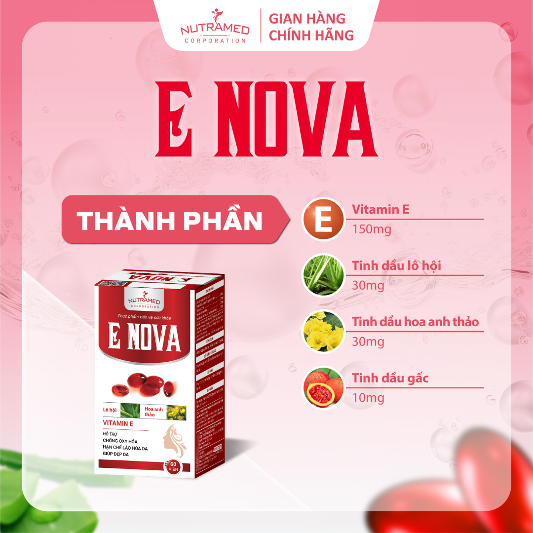 Viên uống ENova hỗ trợ ngăn ngừa lão hóa da, giữ làn da luôn tươi trẻ (60 viên) - Nutramed