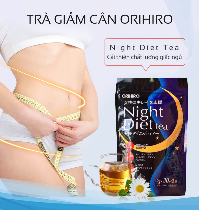 Trà đốt mỡ và kiểm soát cân nặng Night Diet Tea Orihiro Nhật Bản thải độc cơ thể, cải thiện chất lượng giấc ngủ gói 24 túi lọc JN-OR-NI01