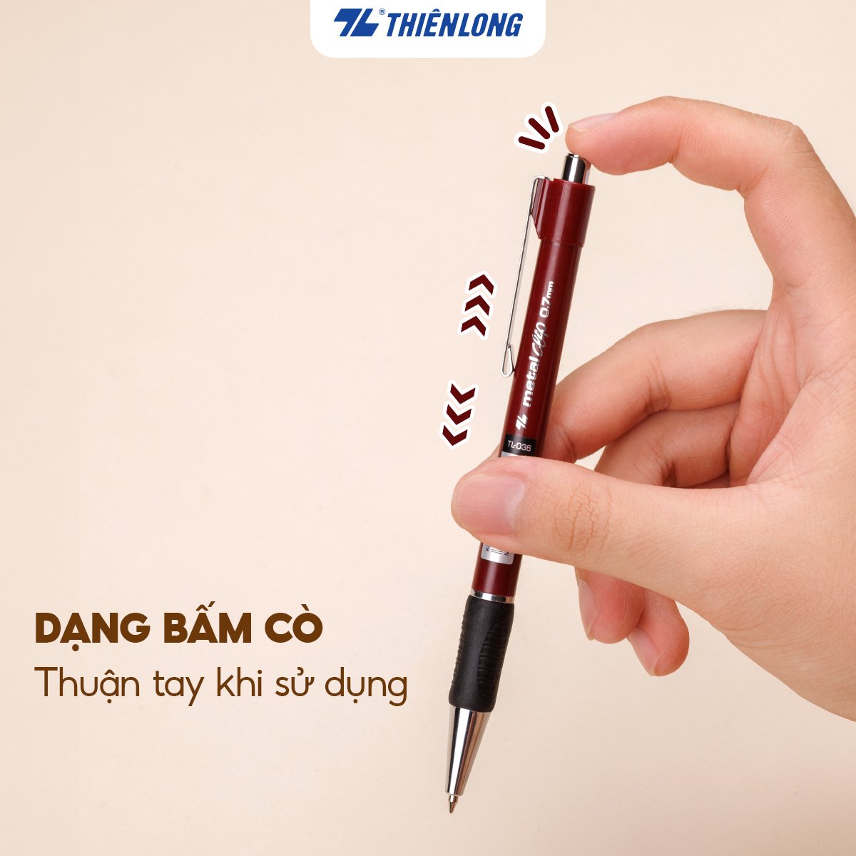 Combo 5-10-20 Bút Bi Thiên Long Metal Clip TL-036 đầu bi 0.7mm