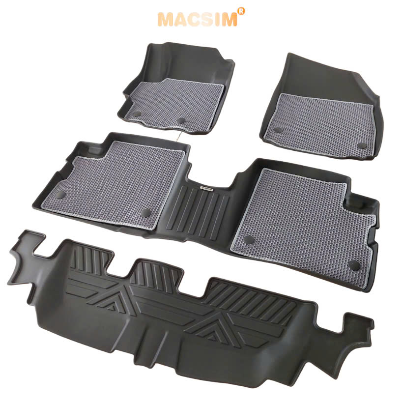 Thảm 2 lớp (sd3) dạng lưới lục giác cho Mitsubishi Xpander 2020-2025 (màu ghi) bề mặt cao su siêu sạch nhãn hiệu Macsim
