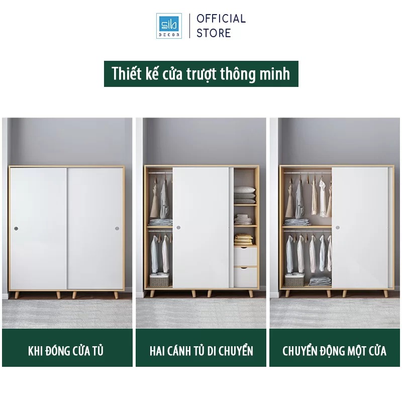 Tủ Quần Áo Kết Hợp Cửa Lùa Hiện Đại Màu Trắng Phối Vân Gỗ Sồi Thương Hiệu SIB Decor TA07