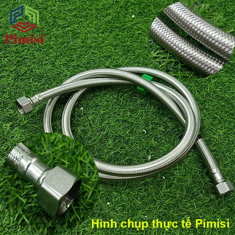 Dây cấp nước nóng lạnh inox 304 Pimisi chịu nhiệt độ cao làm ống dẫn nước cho vòi rửa mặt lavabo - bình nóng lạnh - bồn cầu - bồn tắm - vòi rửa bát với kích thước chiều dài 40-60-80-100-120-150 cm với 2 đầu ren 21 | Chính hãng