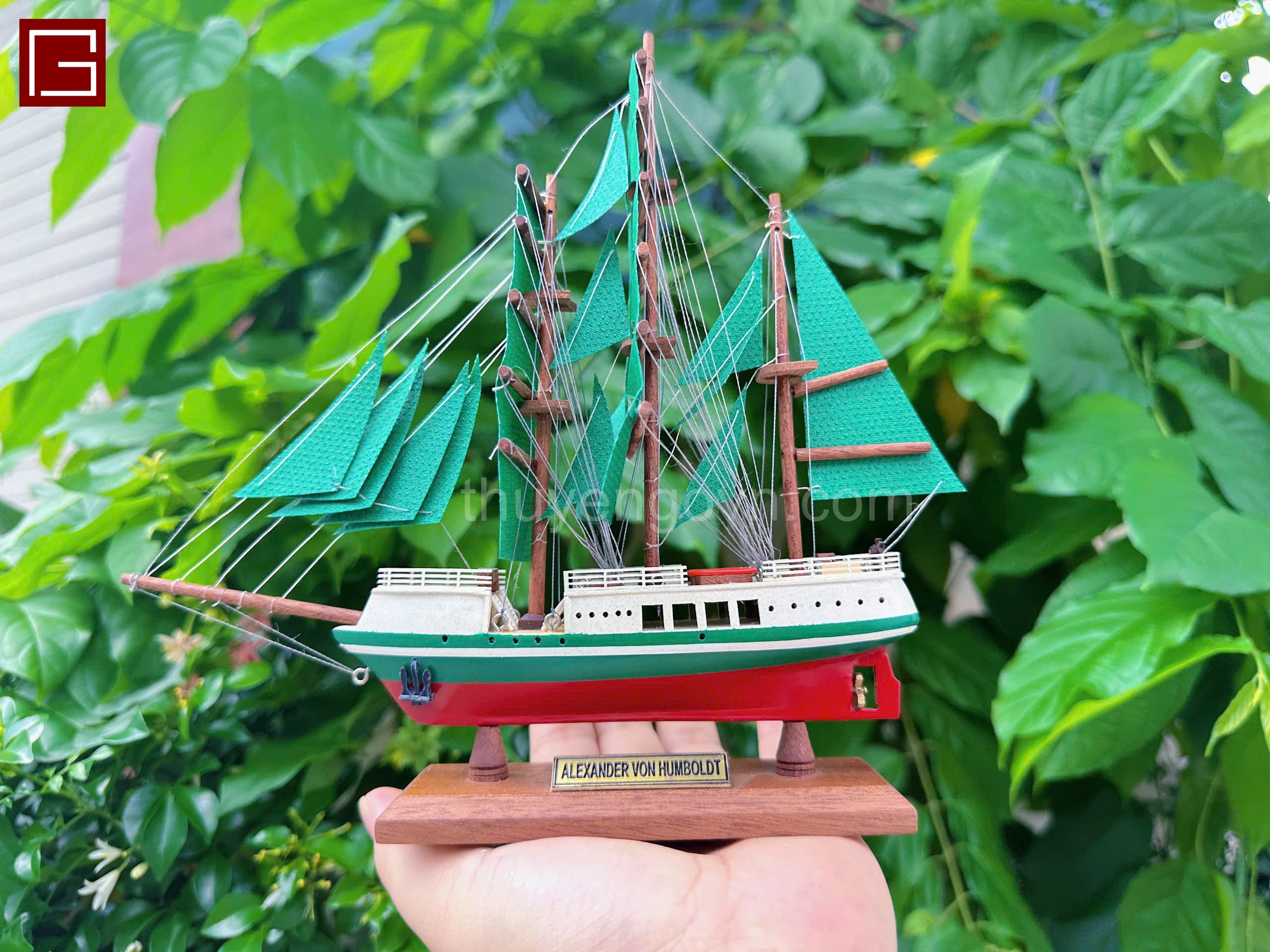 Mô Hình Thuyền Gỗ Phong Thủy Gia Nhiên, Thuyền Buồm Gỗ ALEXANDER VON HUMBOLDT, Dài 20cm, Cao Cấp