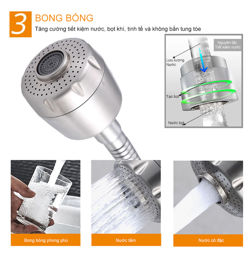 Vòi bếp đơn lạnh Inox 304 Cao Cấp Xoay 360 độ