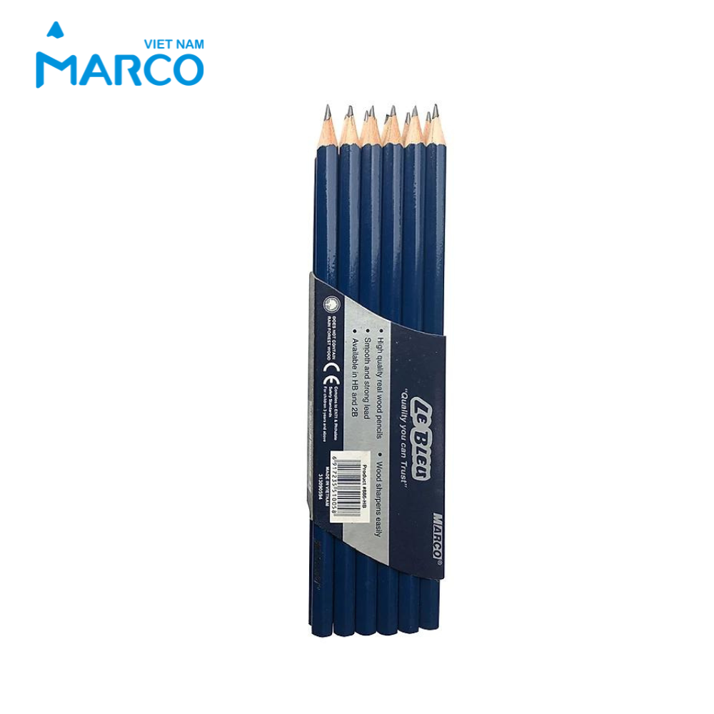 Combo 12 Bút Chì 2B/HB Marco Thân Xanh - Bút chì phù hợp thi trắc nghiệm, ngòi chì mềm dễ chuốt, tập viết
