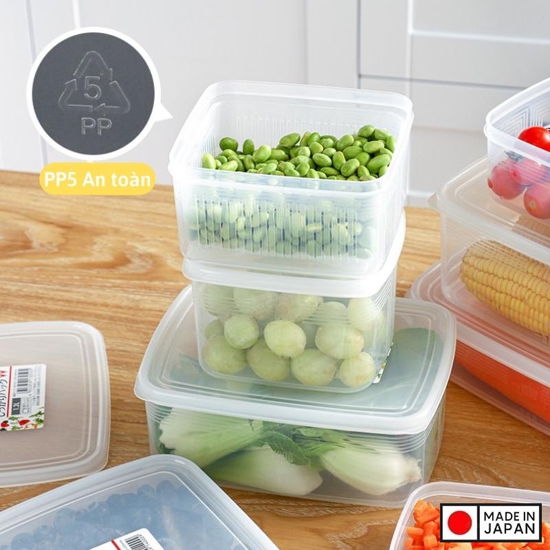 Hộp đựng/cất bảo quản thực phẩm ( Chữ nhật 2000ml ) + 01 Rổ nhựa 2 lớp (1.5 L) cao cấp ( Giao hàng ngẫu nhiên ) - Hàng nội địa Nhật Bản.