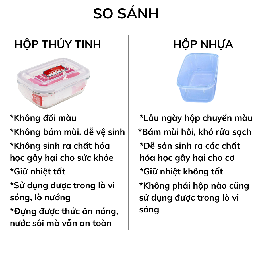 Bộ 2 hộp đựng cơm thực phẩm trữ thức ăn thủy tinh chịu nhiệt COBA