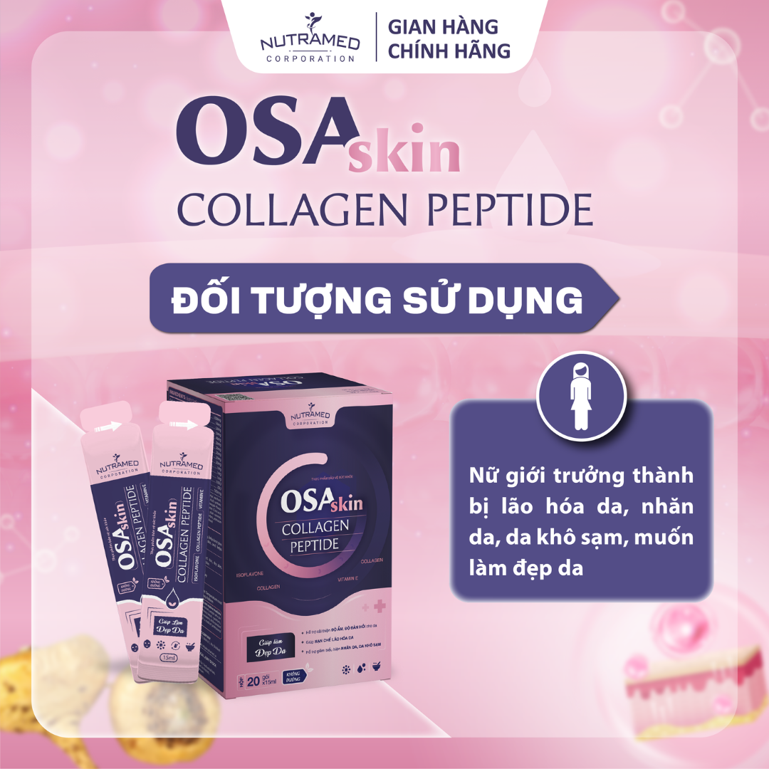 Gói uống Osaskin Collagen Peptide hỗ trợ tăng độ đàn hồi, làm đẹp da, chống lão hoá - Nutramed