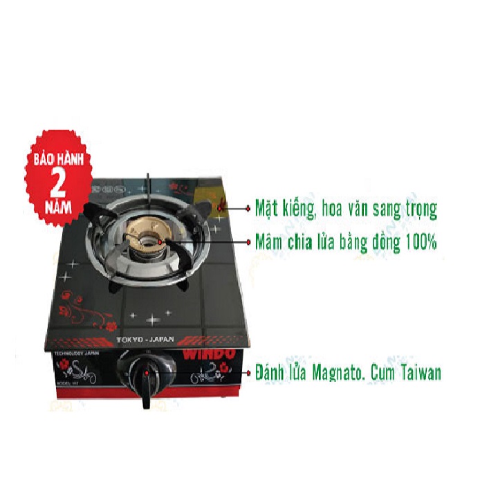 Bếp Gas Đơn Mặt Kính Chén Đồng WINDO - Màu Ngẫu Nhiên Hàng Chính Hãng