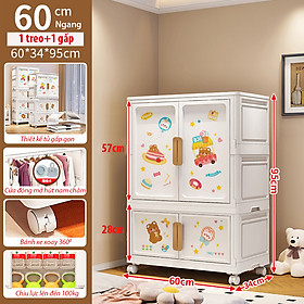 Tủ Nhựa Gấp Gọn Hoạt Hình Có Ngăn Treo Quần Áo Nubie, Hộp Gấp Đựng Đồ Thông Minh, Tháo Lắp Dễ Dàng, Có Thể Tách Tầng