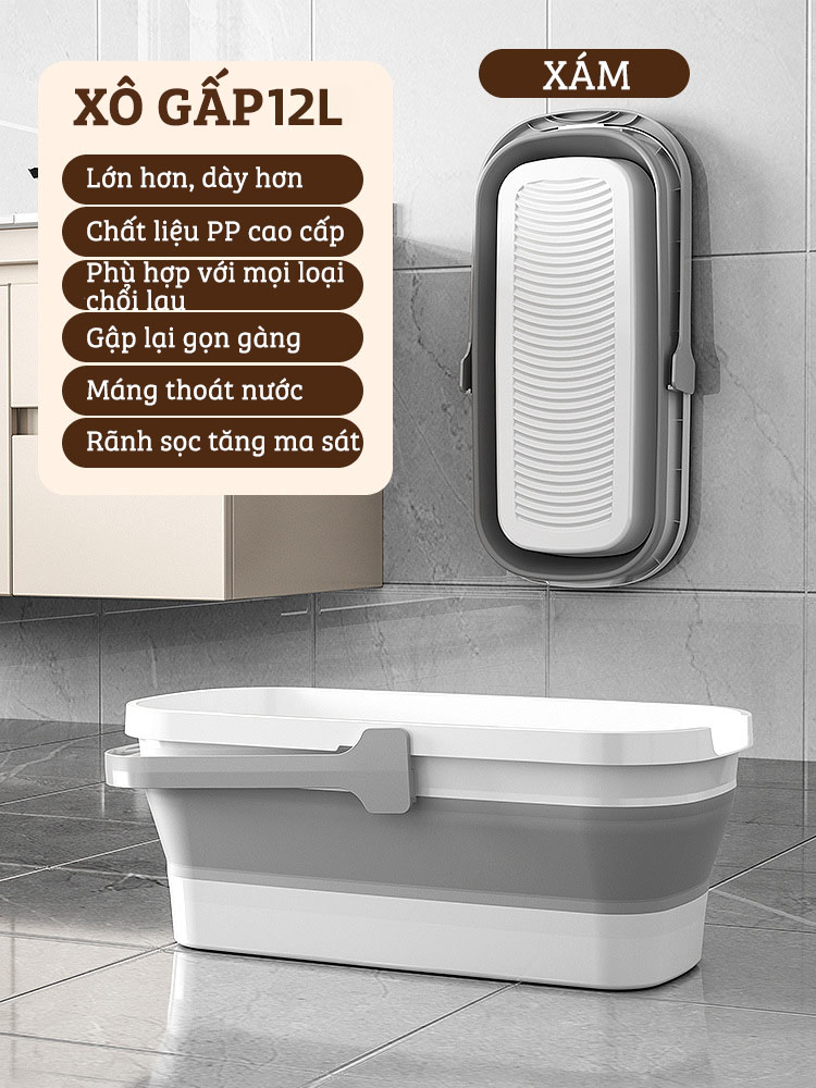 Xô Nhựa Cao Cấp Gấp Gọn Đa Năng Damas, Xô Nước Lau Nhà Vệ Sinh Nhà Cửa - Chất Liệu Nhựa PP An Toàn Cho Người Tiêu Dùng - Dung Tích 12L Phù Hợp Với Nhiều Nhu Cầu Sử Dụng: Rửa Xe, Câu Cá, Để Đồ Đạc,...Thiết Kế Kèm Quai Xách Tay Thuận Tiện Di Chuyển