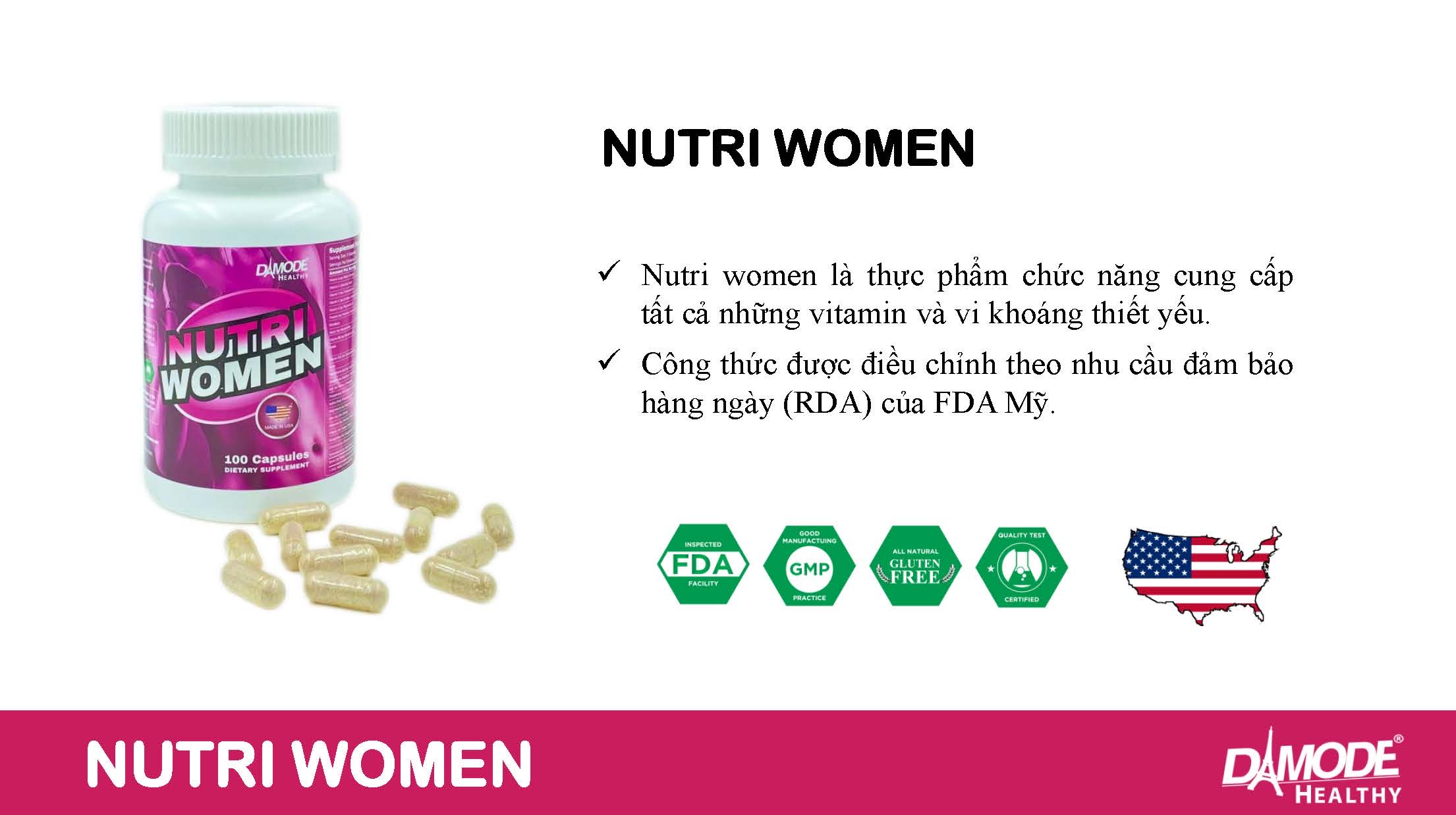 Viên uống bổ sung Vitamin khoáng chất NUTRIWOMEN Damode dành cho nữ lọ 100 viên