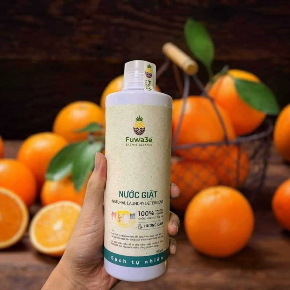 Nước giặt quần áo hữu cơ Fuwa3e an toàn cho bé chuyên giặt lụa hương cam 500ml