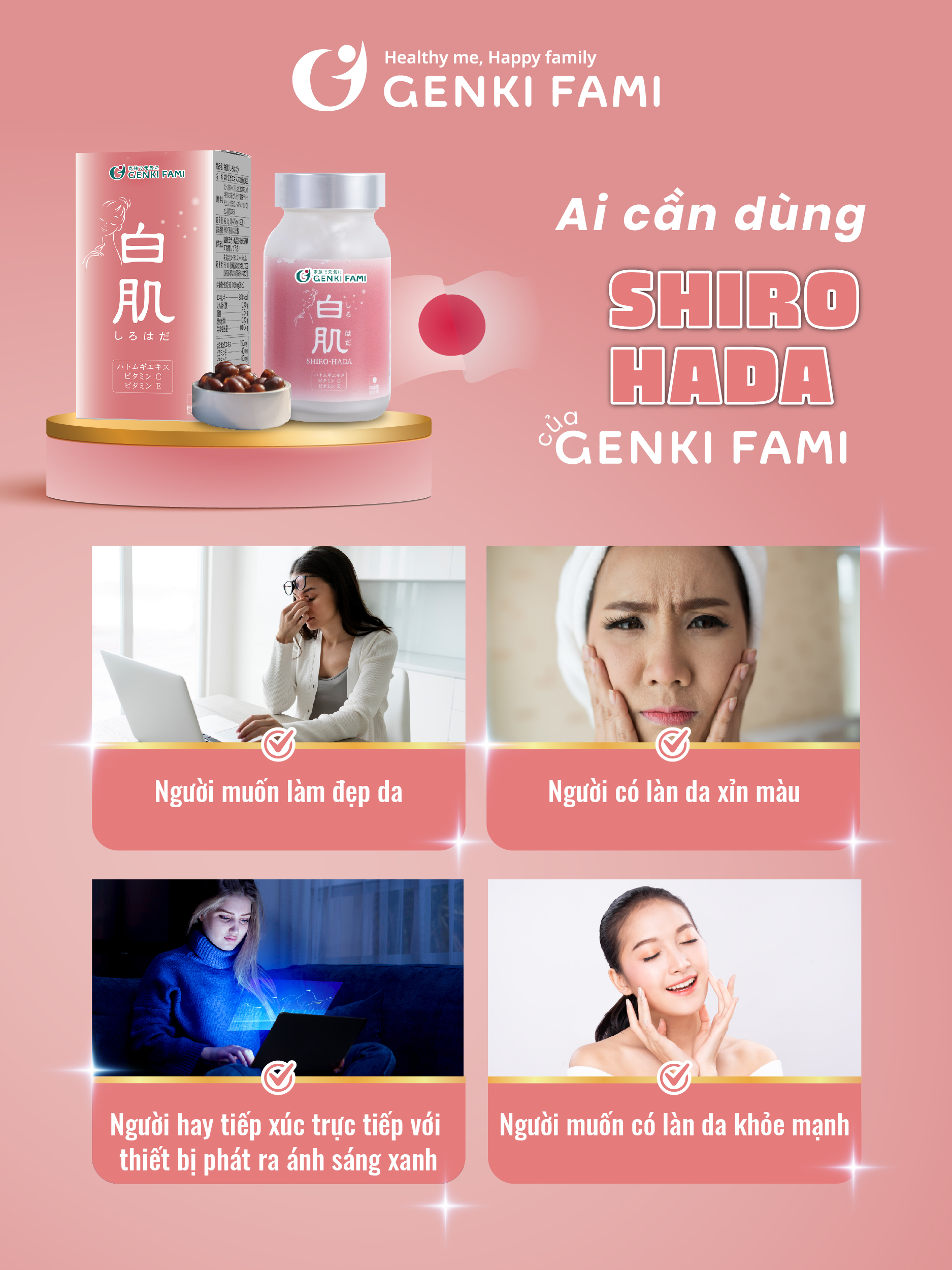 Viên Uống Trắng Da, Ngăn Ngừa Sạm Nám Từ Thiên Nhiên Shiro Hada Genki Fami Nhật Bản