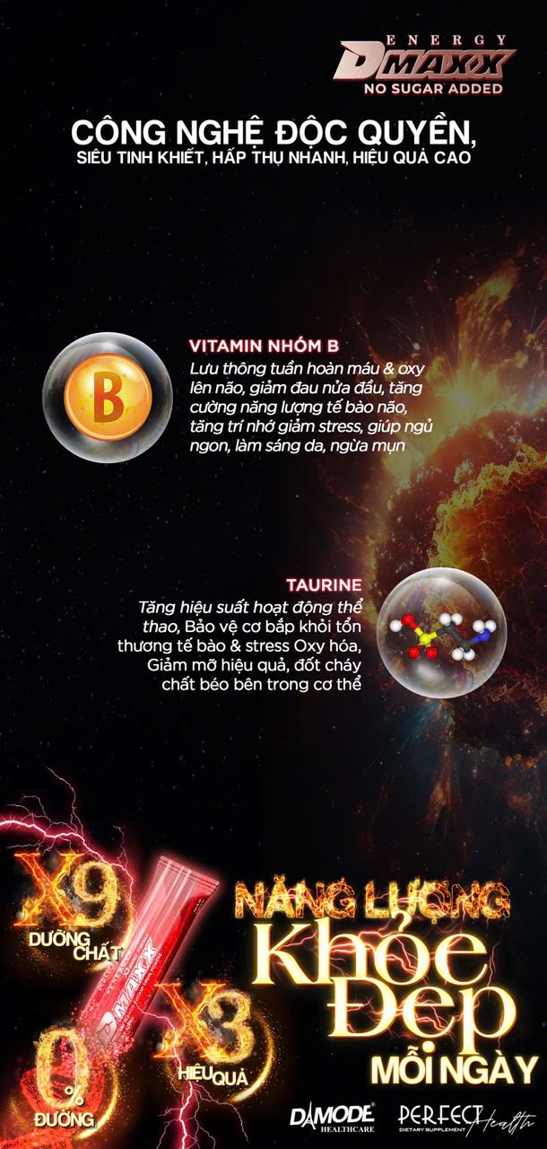 DMAXX thức uống bổ sung vitamin năng lượng không đường DAMODE 73 gói màu đỏ mỗi gói 2,2gr