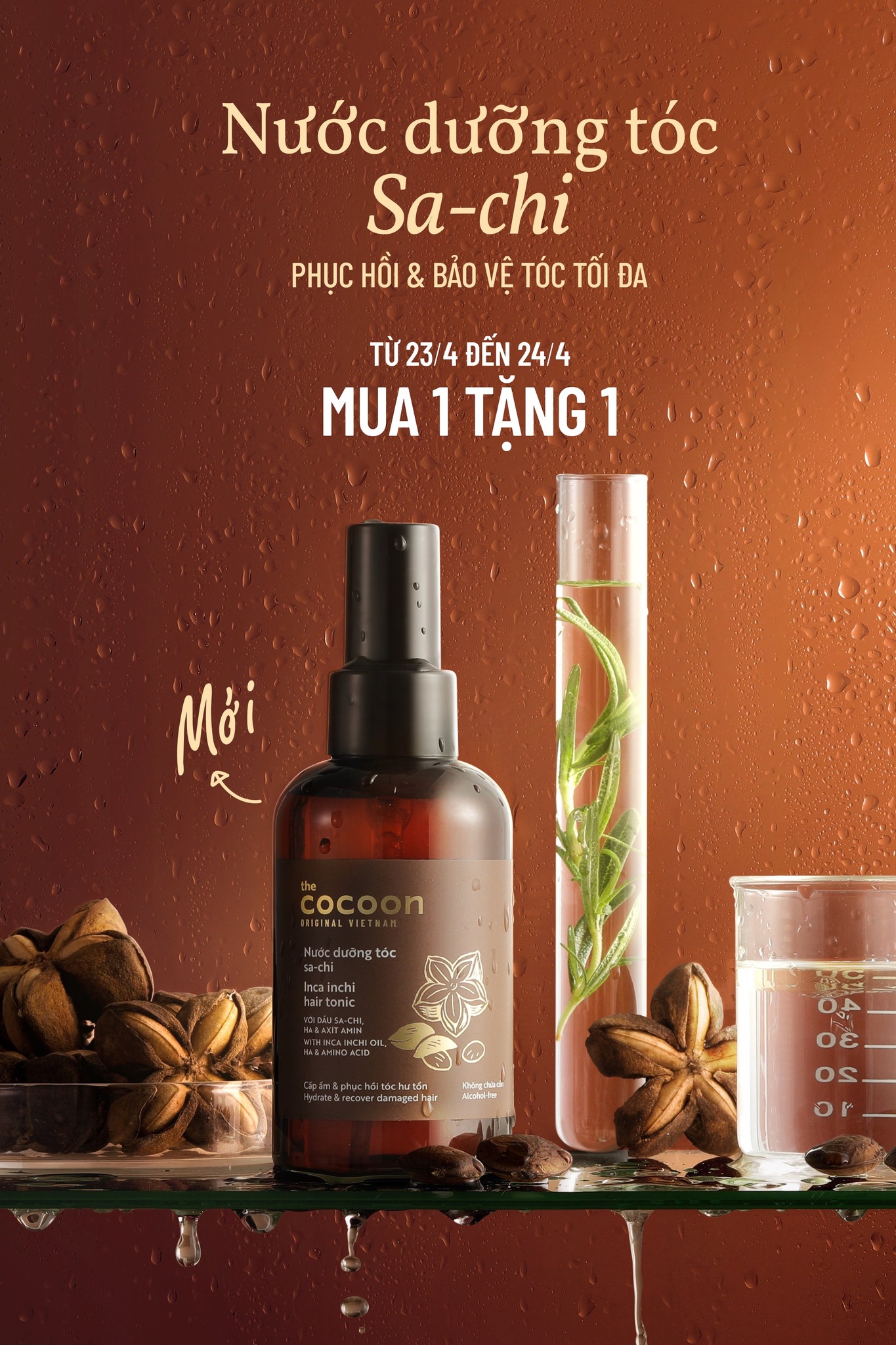 Combo Nước dưỡng tóc Sa-chi Cocoon 140ml + Serum Sa-chi phục hồi tóc Cocoon 70ml