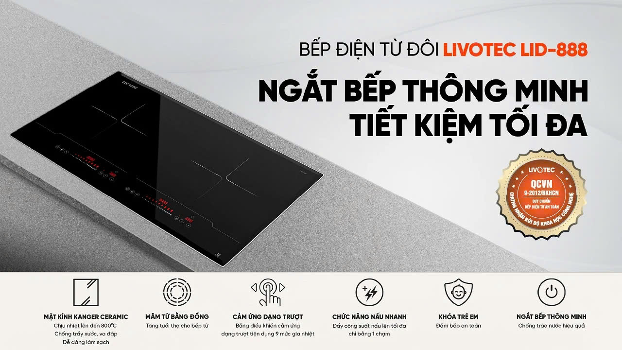 Bếp điện từ đôi Livotec LID-888 4.000W 9 mức công suất - Miễn phí vận chuyển toàn quốc - Bảo hành 24 tháng - Hàng chính hãng
