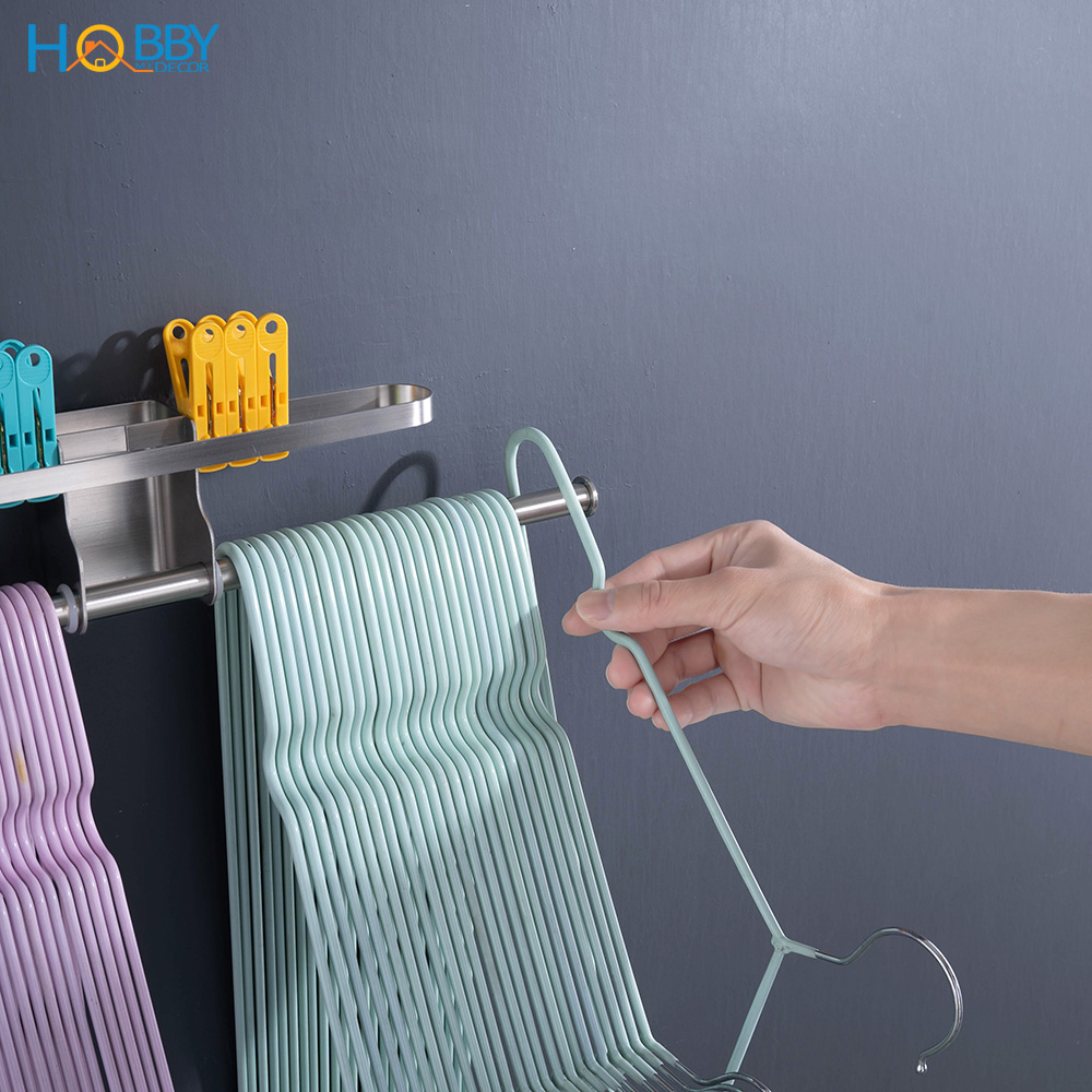 Giá treo móc kẹp phơi quần áo cho gọn 2 tầng HOBBY GPM4 dán tường gạch men - 2 có kích thước tùy chọn và có keo dán sealant