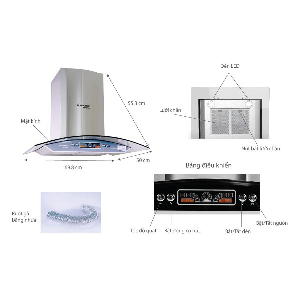 Combo Bếp đôi điện từ hồng ngoại Sunhouse MAMA MMB9100VN + Máy hút mùi kính cong Sunhouse MAMA MM6707-70, Hàng chính hãng - Bảo hành tại nhàS