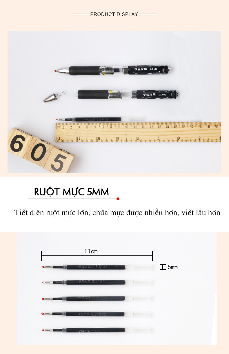 Bút Bi Gel Ngòi 0.5mm Cao Cấp Đen Xanh Đỏ Legaxi