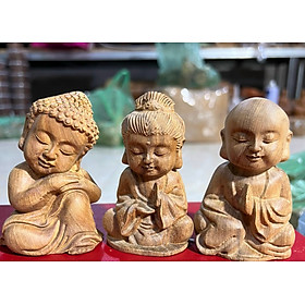 Bộ tượng tam tịch trang trí bằng gỗ bách xanh thơm phức  kt cso 9×7×6cm