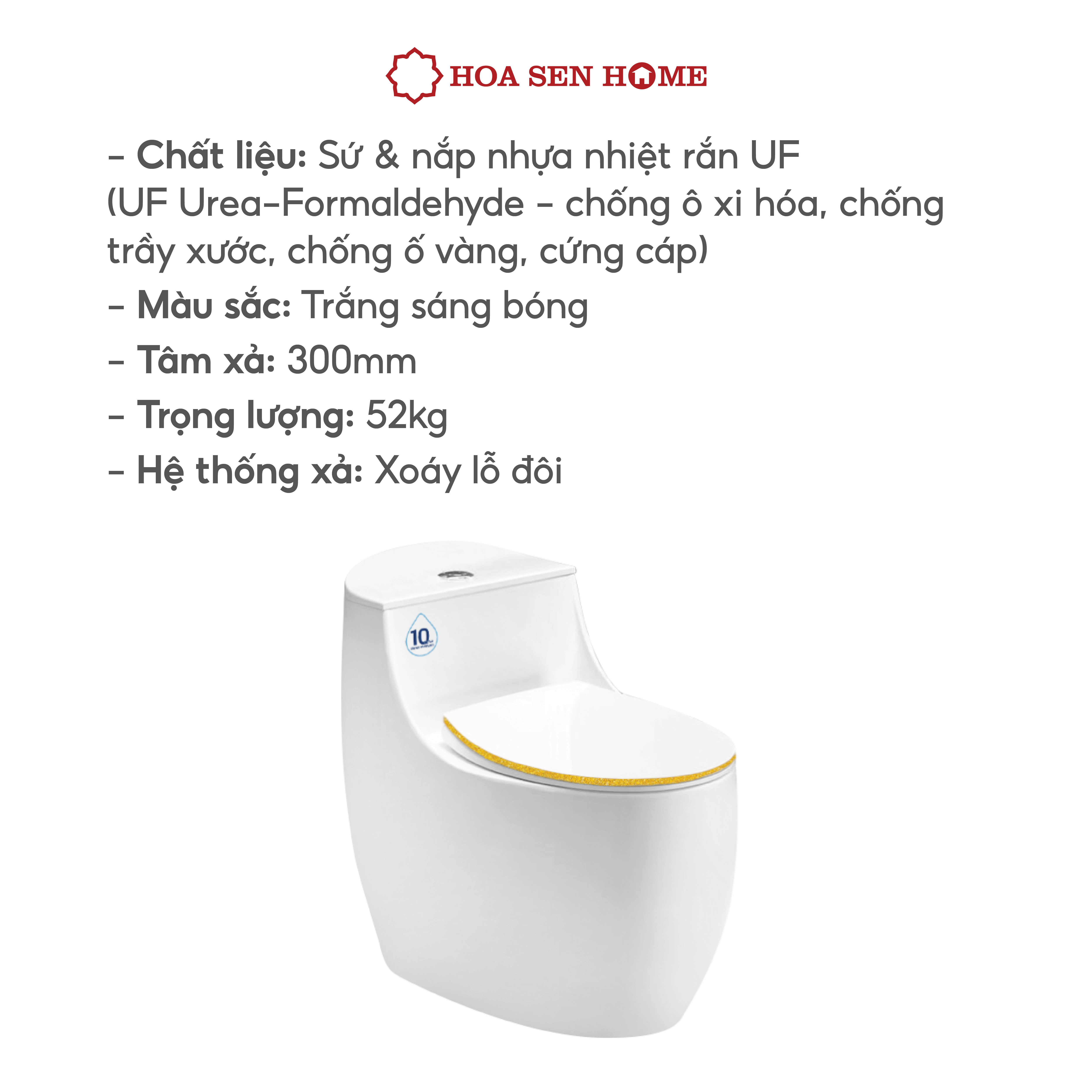 Bồn cầu trứng một khối TUSLO PRO COCT010 xả xoáy lỗ đôi mạnh mẽ, xả sạch chất thải vượt trội - Hoa Sen Home - Hàng chính hãng