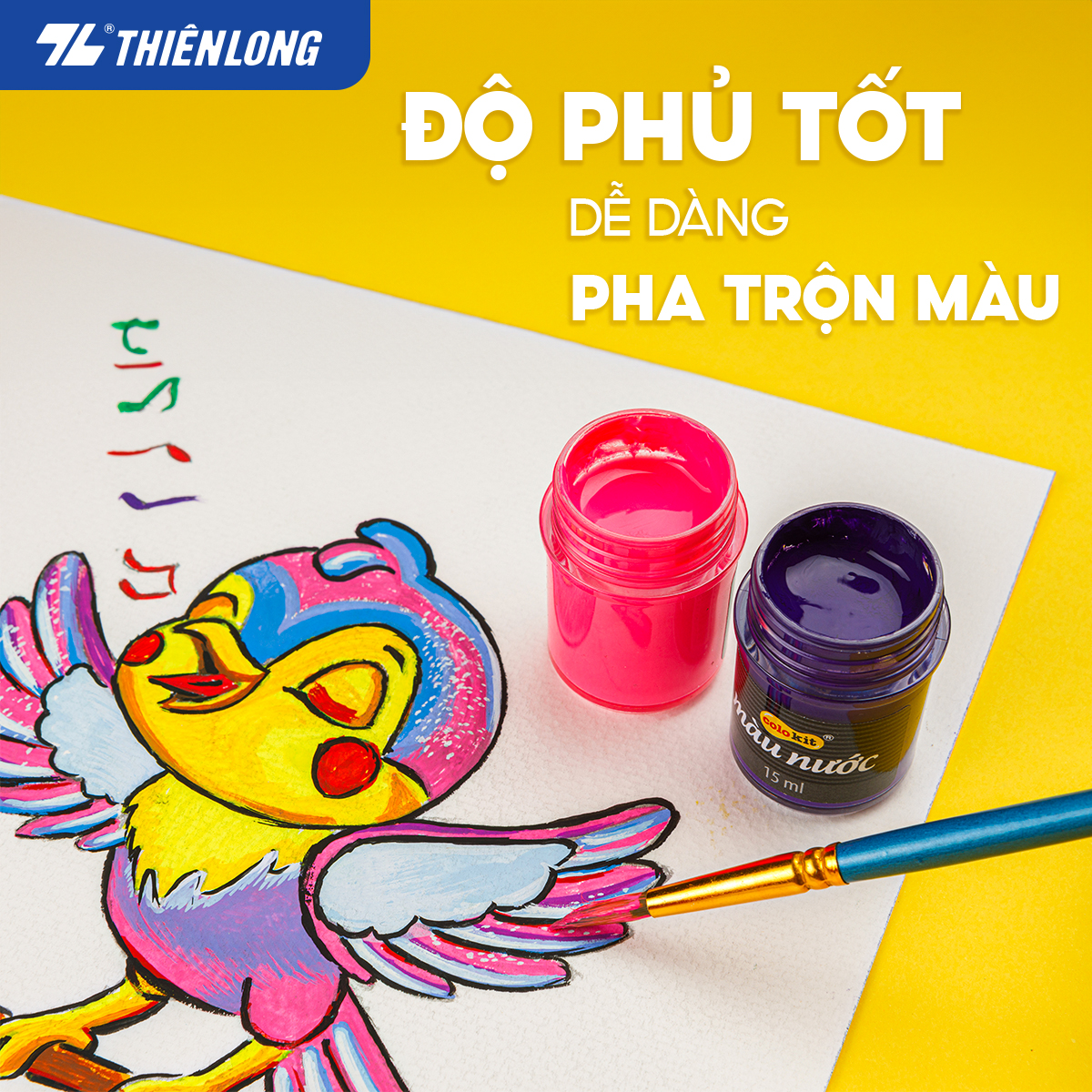 Màu nước Thiên Long Colokit 12 lọ 15ml, màu tươi sáng, độ phủ màu tốt, dễ pha trộn tạo màu mới, an toàn sử dụng WACO-05