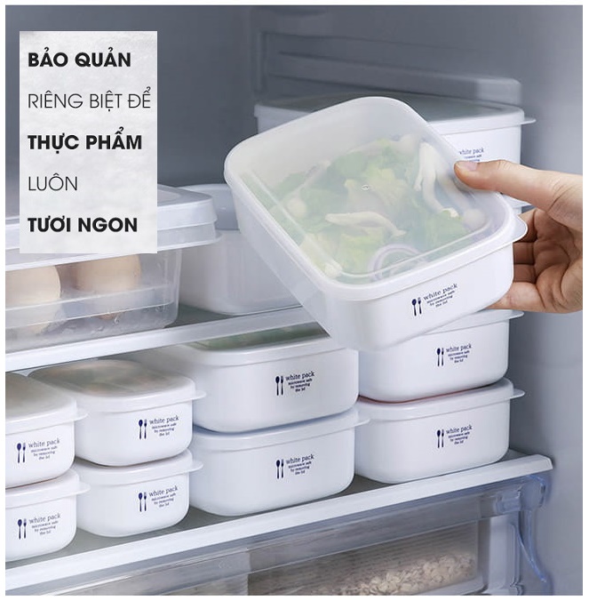 Set 02 hộp đựng thực phẩm chữ nhật White Pack 600ml & 500ml, không sản sinh ra các hoạt chất gây hại trong quá trình sử dụng - nội địa Nhật Bản