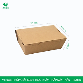 MFHD3N - Combo 100 hộp giấy kraft thực phẩm 1200ml, hộp đựng thức ăn nắp đậy màu nâu, hộp gói đồ ăn mang đi