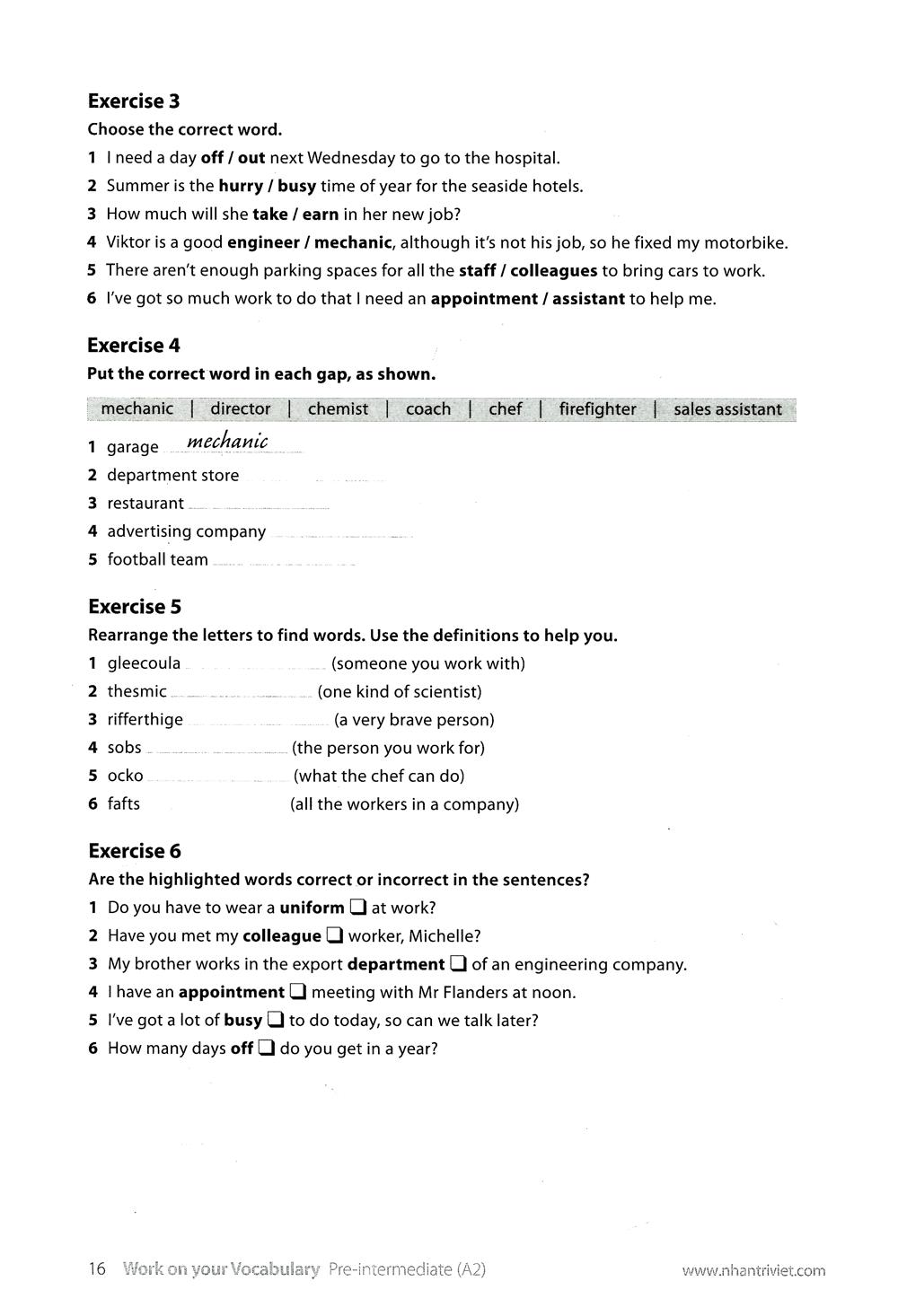 Work On Your Vocabulary A2 - Pre-Intermediate (Tái Bản)