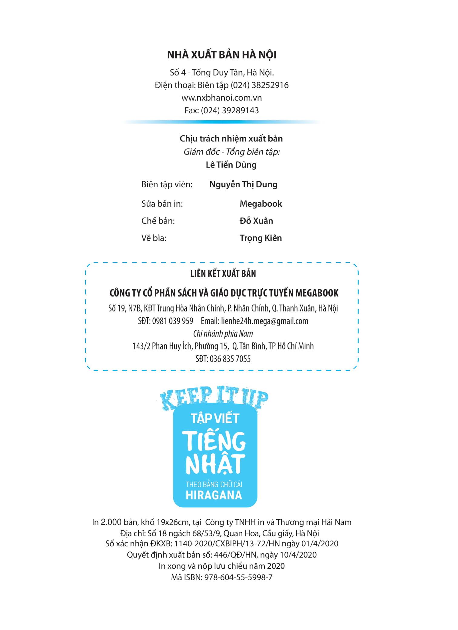 Keep It Up - Tập Viết Tiếng Nhật Theo Bảng Chữ Cái Hiragana