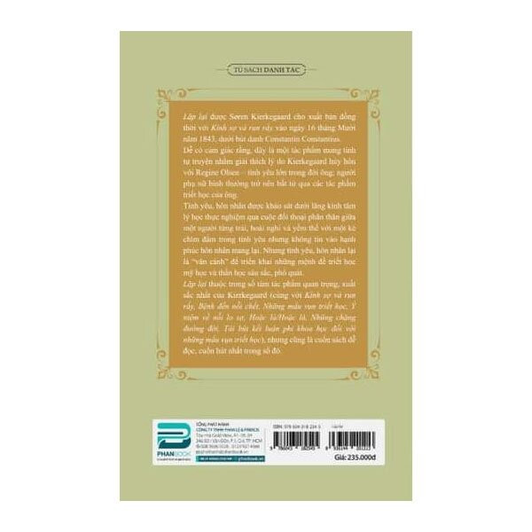 LẶP LẠI: Một Khảo Luận Bằng Tâm Lý học Thực Nghiệm - Soren Kierkegaard - Nguyễn Nguyên Phước dịch - (bìa mềm)