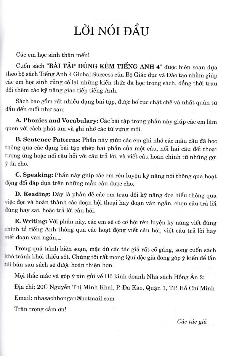 Bài Tập Dùng Kèm Tiếng Anh 4 (Biên Soạn Theo SGK Tiếng Anh 4 Global Success) - HA