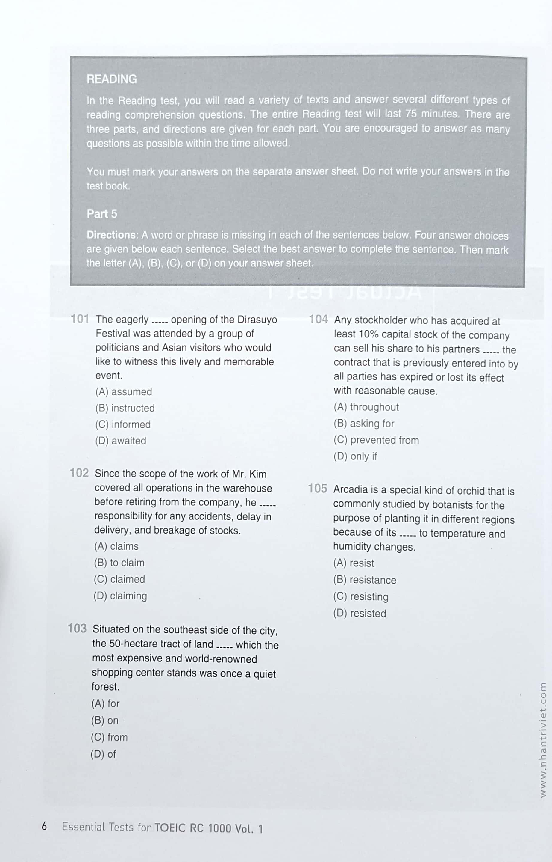 Essential Test For TOEIC RC 1000 Vol 1 (Không CD)