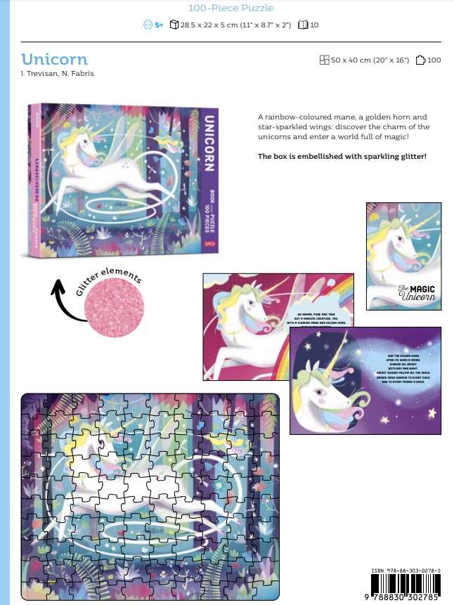 Bộ tranh ghép xếp hình 100 mảnh dành cho bé kèm truyện chủ đề kỳ lân - Book & Giant Puzzle - Unicorn - 100 Pieces